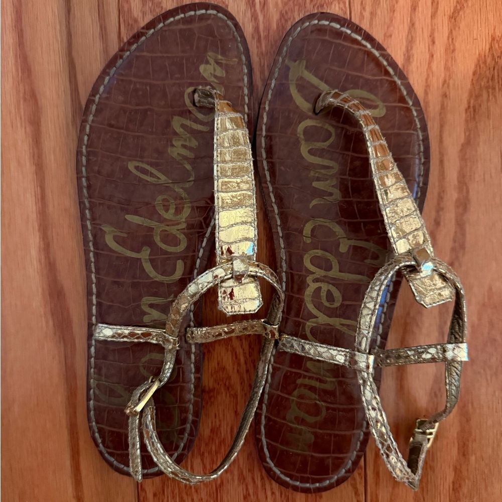 Sam Edelman Gold and Brown Sandals with Elegant Design